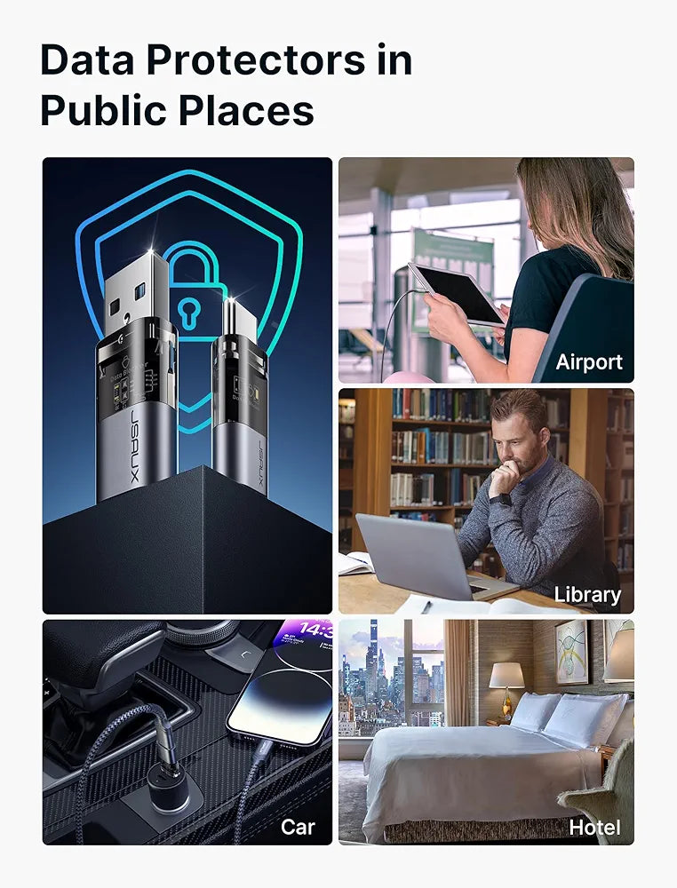 JSAUX USB Data Blocker & USB C Data Blocker , Transparent Type A & Type C Data Blocker Only for Charge, Protect Against Juice Jacking, Refuse Hacking Provide Safe Charging
