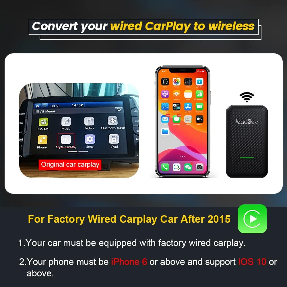 2022 New Carbon Fiber Shell Wireless Carplay Adapter for OEM Apple Carplay Cars,Fit for Iphone 6 and Newer, Auto-Connection, Online Update,Car Link Convert Your Factory Carplay to Wireless