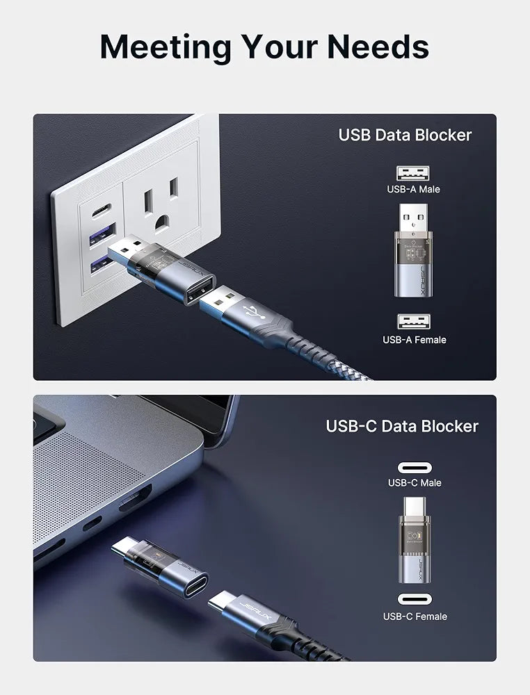 JSAUX USB Data Blocker & USB C Data Blocker , Transparent Type A & Type C Data Blocker Only for Charge, Protect Against Juice Jacking, Refuse Hacking Provide Safe Charging