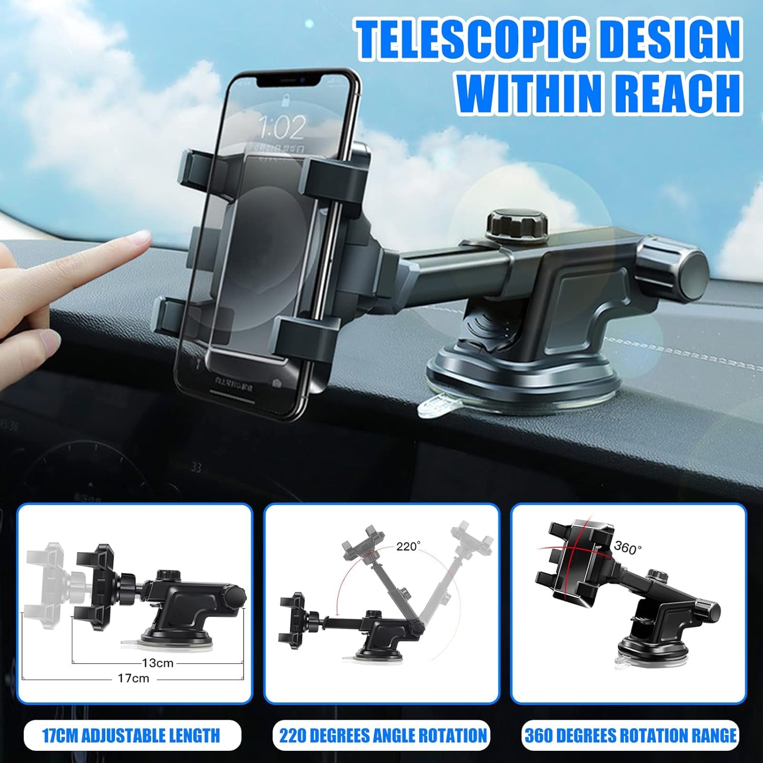 Mobile Phone Holder Car with Ventilation Opening Clip, 3 in 1 Universal Silicone Protection 360 ° Rotatable Hands-Free for All Phones…